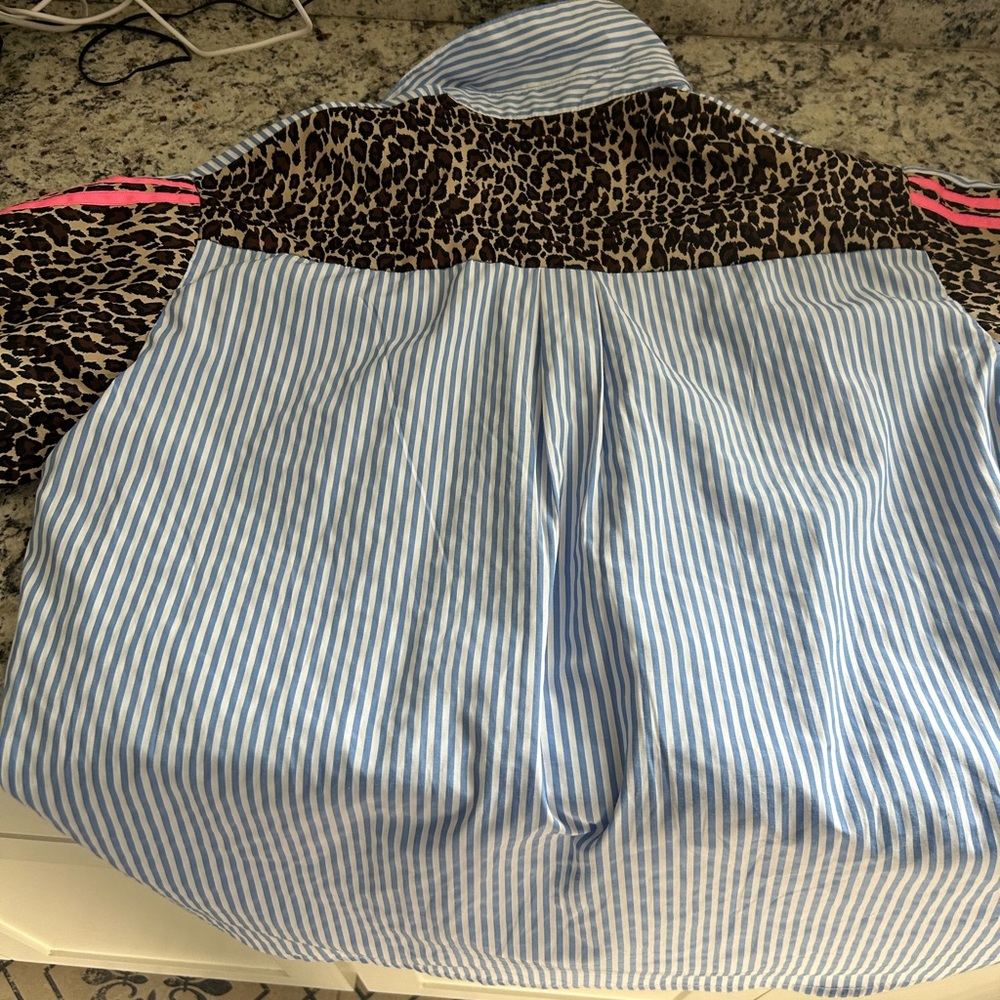 Striped and Leopard Print Shirt with Pink Accents